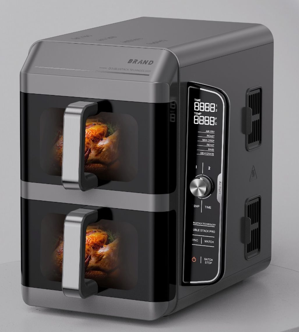 Dual air fryer with viewing windows