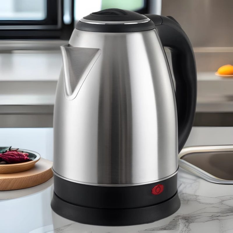 Stainless electric kettle on kitchen counter